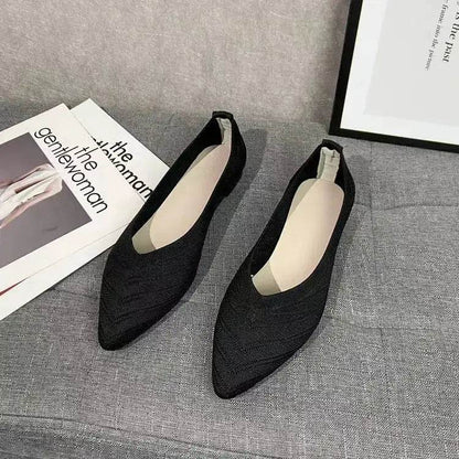 Women Pointed Toe Flat Shoes 2025 New Solid Color Knitted Slip on Shoes Casual Breathable Ballet Flats Women Flat Loafers Shoes - BON's
