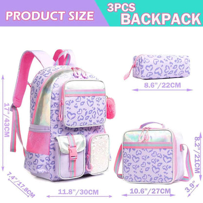 Meetbelify Aesthetic Backpack for Girls - Schoolbag with Lunchbox and Penbag for Elementary and Teen Students - BON's