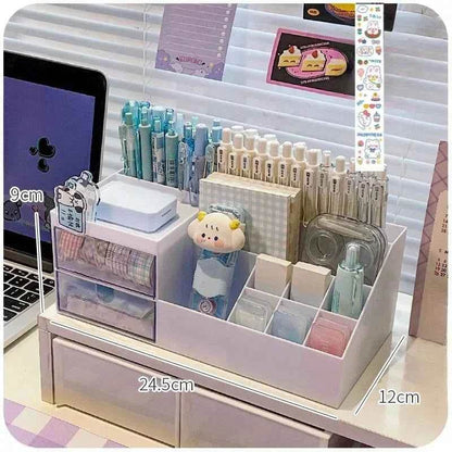 Cute Pen Holder Organizer for Desk - 9 Grid Drawer Stationery Storage for Girls - BON's