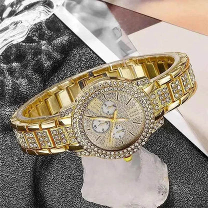 Women's Luxury Watches Set - Gold Quartz Watch, Ring, Necklace, and Earring Jewelry Set - BON's