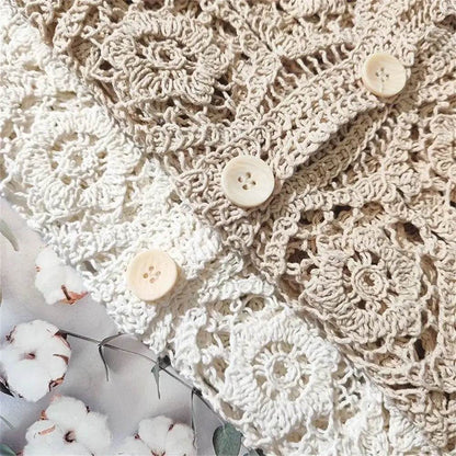 Korean Lace Cardigan for Women - 2024 Spring and Summer O Neck Long Sleeve Casual Hollow Shawl Cotton Top - BON's