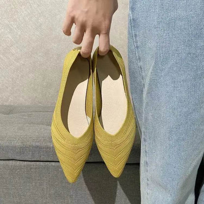 Women Pointed Toe Flat Shoes 2025 New Solid Color Knitted Slip on Shoes Casual Breathable Ballet Flats Women Flat Loafers Shoes - BON's