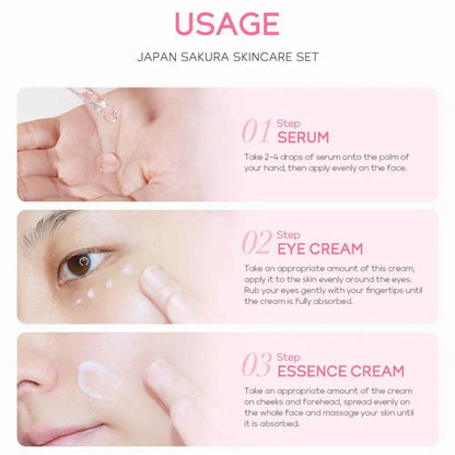 Face Skin Care Set Cleanser Sakura Essence Cream Moisturizing Whitening & Anti-Aging Toner Eye Cream Face Serum Eye Skin Care - BON's