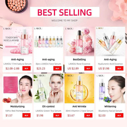 LAIKOU Sakura Serum - Japan Sakura Essence Moisturizing Hyaluronic Acid with 24K Gold and Vitamin C for Brightening Skin Care - BON's