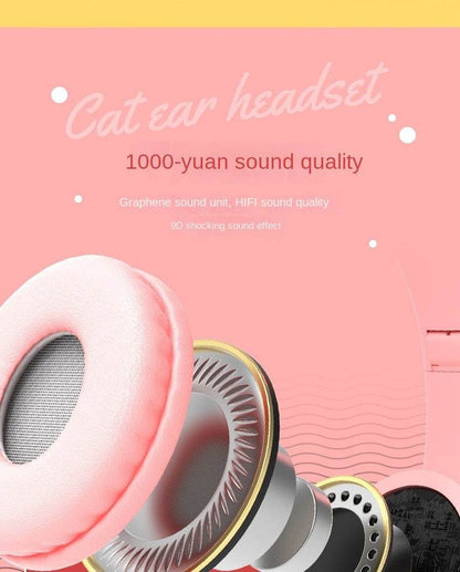 P47M Wireless Cat Ear Headphones with Mic and LED Light - Cute Stereo Bluetooth Headset Gift - BON's