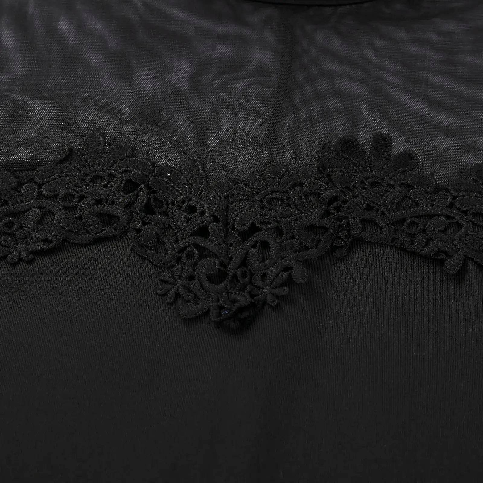 Women Lace Mock Neck Dress Solid Color Long Sleeve See Through Mesh for Cocktail Parties Bars Night Clubs - BON's