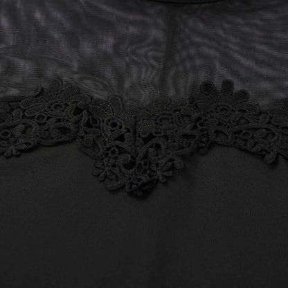Women Lace Mock Neck Dress Solid Color Long Sleeve See Through Mesh for Cocktail Parties Bars Night Clubs - BON's