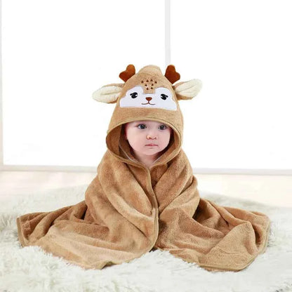 Toddler Bathrobe Infant Bath Towel Boy Girl Blankets Swaddle With Hood Cartoon Coral Fleece Towel Blanket Newborn Kids Bedding