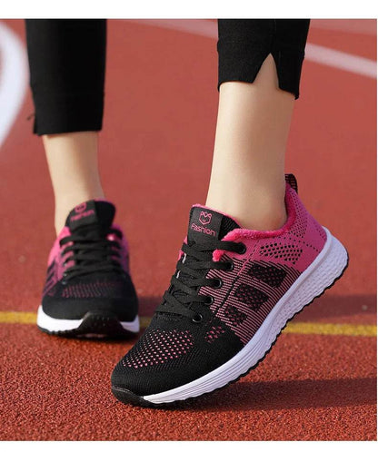 Women Breathable Casual Sneakers Lace Up Flat Walking Shoes - Pink, Black, White - BON's