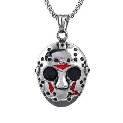 Stainless Steel Jason Mask Pendant Necklace – Horror-Inspired Biker Jewelry for Men, Halloween & Black Friday Gifts