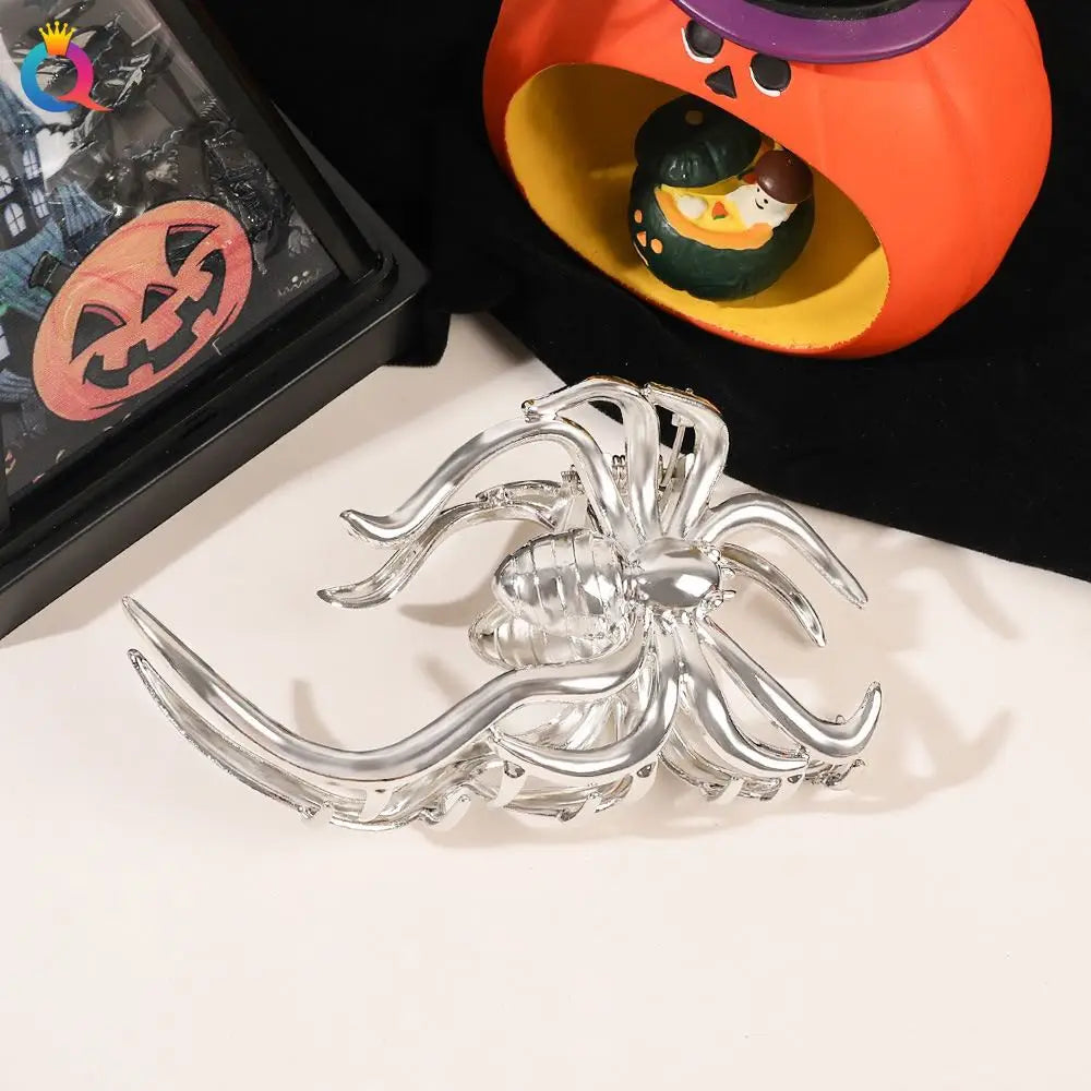 Black Spider Hair Claw Clip – Gothic Halloween Accessory with Pearl Charm & Strong Hold