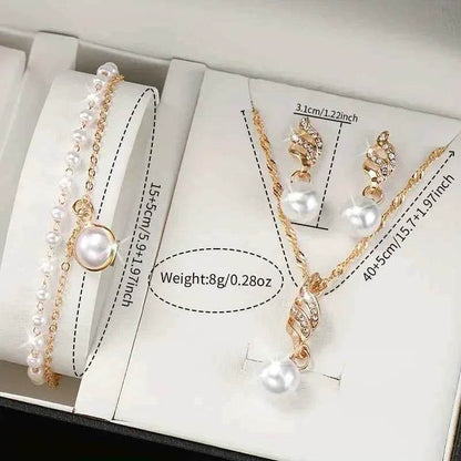5pcs/set Women's Casual Quartz Watch Set with PU Leather Wrist Watch & Faux Pearl Jewelry, Perfect Gift for Mom - BON's