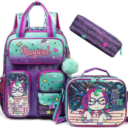 Girls' Backpack Set with Lunch Bag for School - BON's