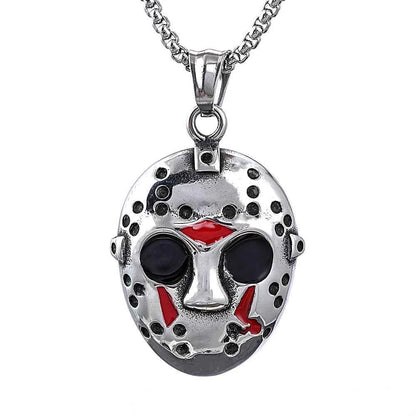 Stainless Steel Jason Mask Pendant Necklace – Horror-Inspired Biker Jewelry for Men, Halloween & Black Friday Gifts