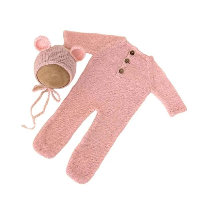 Baby Outfit Newborn Photography Props mohair Knitted Bear Rompers Footed Jumpsuit Hat 2pcs/Sets Photography Clothing Accessories