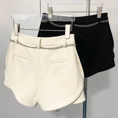 Pantalones Cortos De Mujer Patchwork Shorts for Women New Bottoms Letter Chain High Waist Slim Fit Korean Woolen Pants - BON's