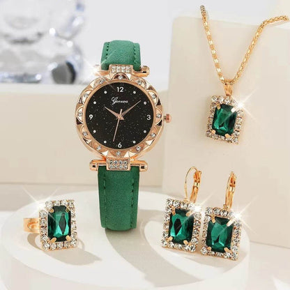 Luxury Women's Watch Set - 5Pcs Rhinestone Bracelet Wristwatch Collection for Girls - BON's