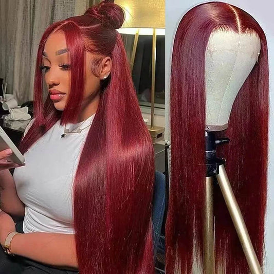 Burgundy Lace Frontal Wig 13x4 HD Straight Human Hair Wig 99J Colored 200% Full Density - BON's