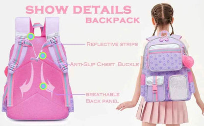 Meetbelify Aesthetic Backpack for Girls - Schoolbag with Lunchbox and Penbag for Elementary and Teen Students - BON's