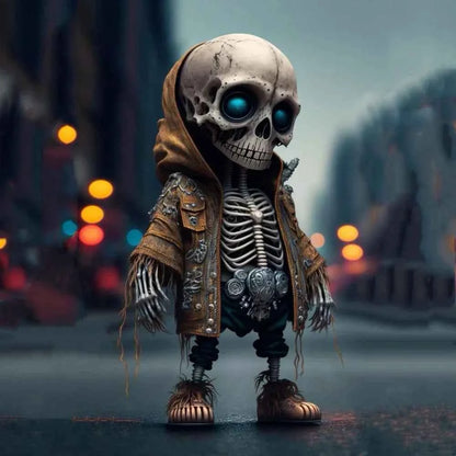 2024 2D New Cool Skeleton Figurines Halloween Black Skull Statue Doll Resin Decoration Car Pendant,Best Present for Friends