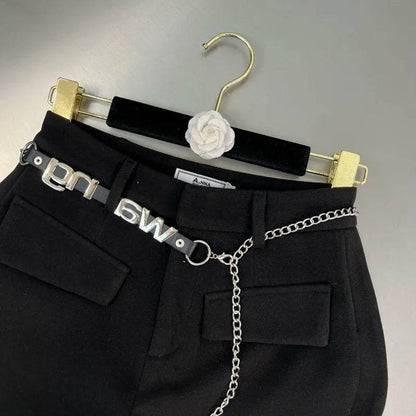 Pantalones Cortos De Mujer Patchwork Shorts for Women New Bottoms Letter Chain High Waist Slim Fit Korean Woolen Pants - BON's