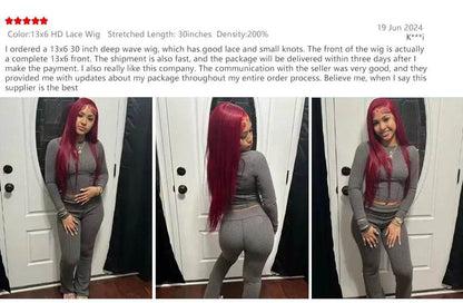 Burgundy Lace Frontal Wig 13x4 HD Straight Human Hair Wig 99J Colored 200% Full Density - BON's