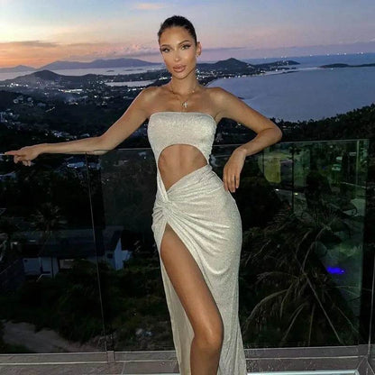 WhereMery Sexy Sleeveless Slit Dress Hollow Out Elegant Skinny Women Long Dresses Summer 2024 Fashion Ladies Party Club Vestidos - BON's