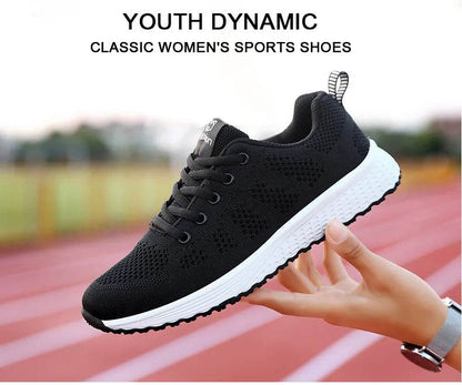 Women Breathable Casual Sneakers Lace Up Flat Walking Shoes - Pink, Black, White - BON's