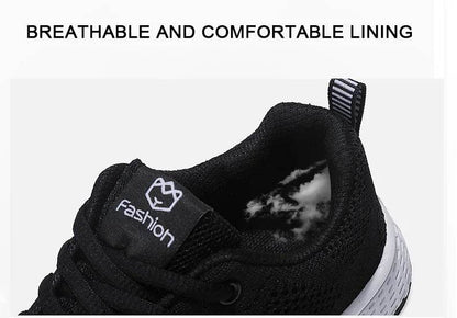 Women Breathable Casual Sneakers Lace Up Flat Walking Shoes - Pink, Black, White - BON's