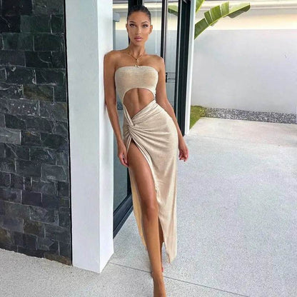 WhereMery Sexy Sleeveless Slit Dress Hollow Out Elegant Skinny Women Long Dresses Summer 2024 Fashion Ladies Party Club Vestidos - BON's