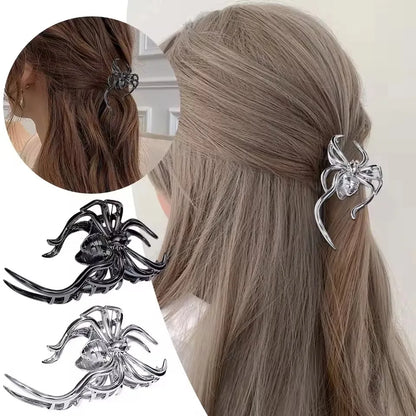 Black Spider Hair Claw Clip – Gothic Halloween Accessory with Pearl Charm & Strong Hold