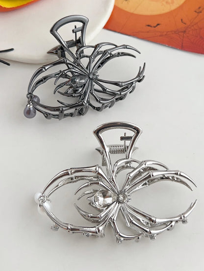 Black Spider Hair Claw Clip – Gothic Halloween Accessory with Pearl Charm & Strong Hold