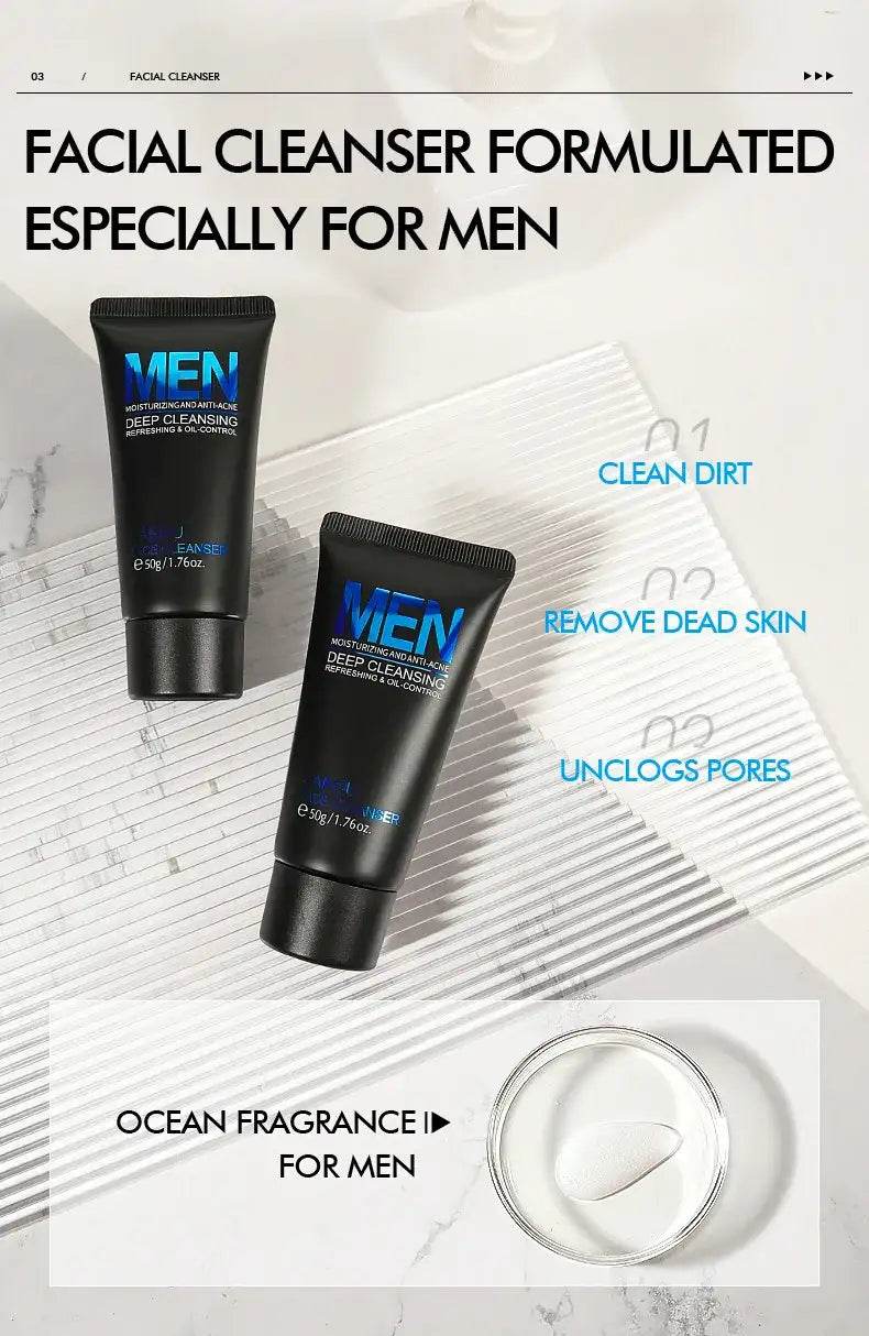 LAIKOU Men Facial Cleanser - Oil Control Face Wash for Blackhead Removal and Deep Nourishing Skin Care 50g - BON's