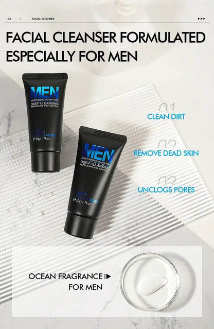 LAIKOU Men Facial Cleanser - Oil Control Face Wash for Blackhead Removal and Deep Nourishing Skin Care 50g - BON's