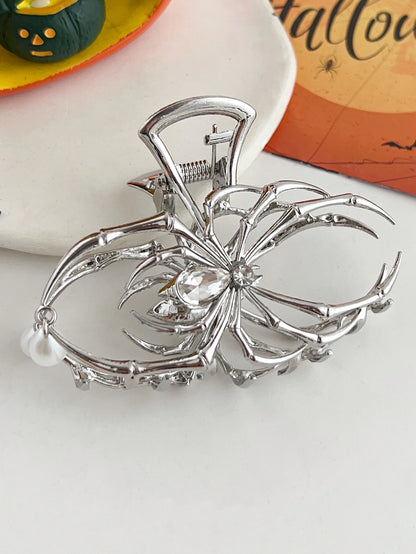 Black Spider Hair Claw Clip – Gothic Halloween Accessory with Pearl Charm & Strong Hold