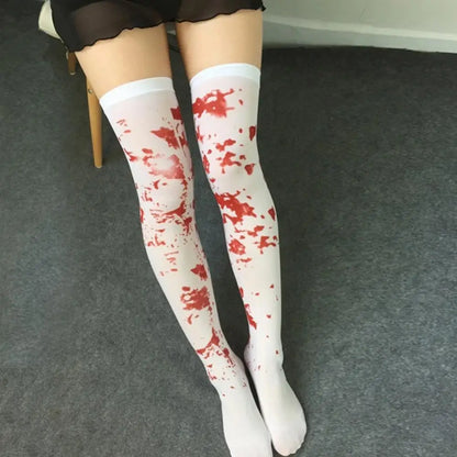 Halloween Bloody Socks Costume for Women Party Clothing 70cm Blood Stained Zombie Socks Nurse Stockings Halloween Cosplay Socks