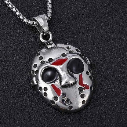 Stainless Steel Jason Mask Pendant Necklace – Horror-Inspired Biker Jewelry for Men, Halloween & Black Friday Gifts