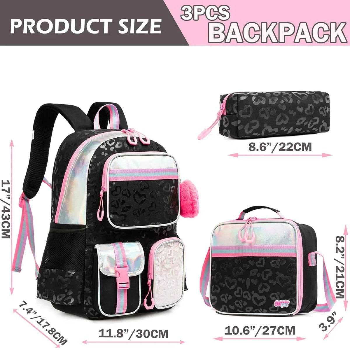 Meetbelify Aesthetic Backpack for Girls - Schoolbag with Lunchbox and Penbag for Elementary and Teen Students - BON's