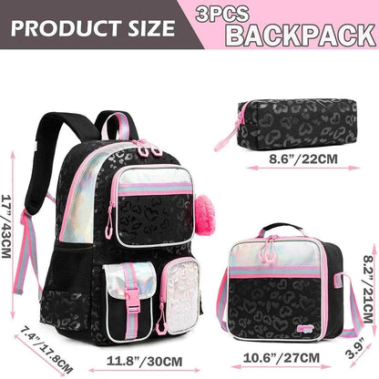 Meetbelify Aesthetic Backpack for Girls - Schoolbag with Lunchbox and Penbag for Elementary and Teen Students - BON's
