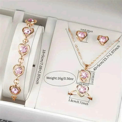 6PCS Women's Quartz Watch Set with Leather Band and Heart Rhinestone Jewelry Accents - BON's