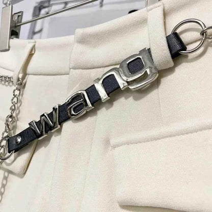Pantalones Cortos De Mujer Patchwork Shorts for Women New Bottoms Letter Chain High Waist Slim Fit Korean Woolen Pants - BON's
