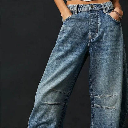 High Stretch Wide Leg Jeans for Women - Casual Mid-Rise Baggy Denim - BON's