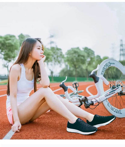 Women Breathable Casual Sneakers Lace Up Flat Walking Shoes - Pink, Black, White - BON's