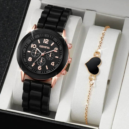 Luxury Women's Watch Set - 5PCS Rhinestone Jewelry Bracelet, Ring, Necklace, and Earrings for Casual Elegance - BON's
