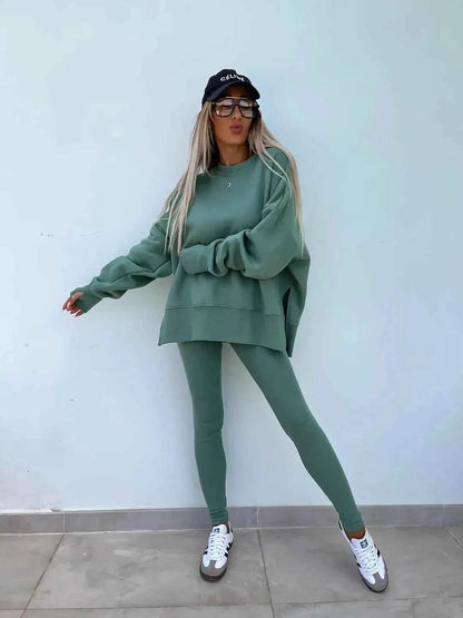 2025 Casual Tight Trousers Set with Loose Sweatshirt - European and American Style - BON's