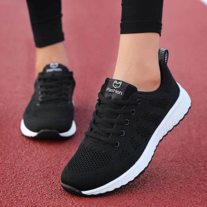 Women Breathable Casual Sneakers Lace Up Flat Walking Shoes - Pink, Black, White - BON's