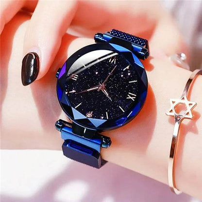 Women's Starry Sky Watch with Magnet Buckle Mesh Belt and Diamond Accents - BON's