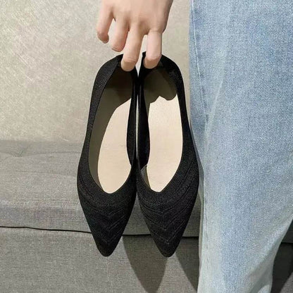 Women Pointed Toe Flat Shoes 2025 New Solid Color Knitted Slip on Shoes Casual Breathable Ballet Flats Women Flat Loafers Shoes - BON's