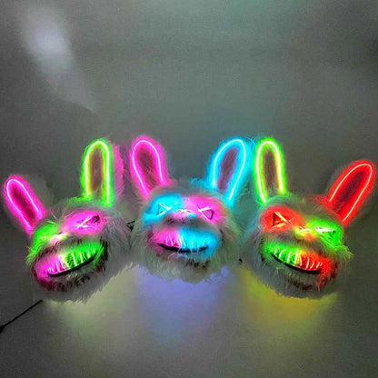 LED Glowing Bloody Rabbit Mask – Neon Horror Cosplay for Halloween, Carnival & Masquerade
