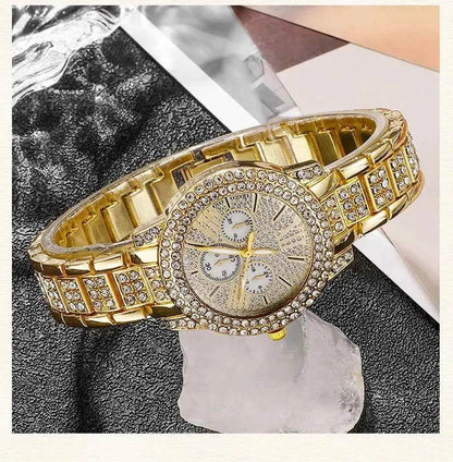 Women's Luxury Watches Set - Gold Quartz Watch, Ring, Necklace, and Earring Jewelry Set - BON's